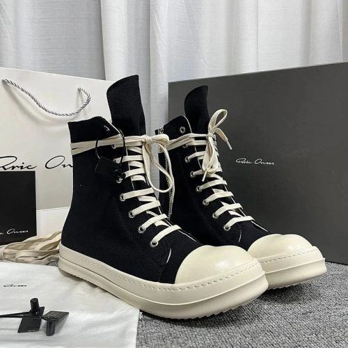 Rick Owens Ramones Canvas High Top Sneakers Black and White