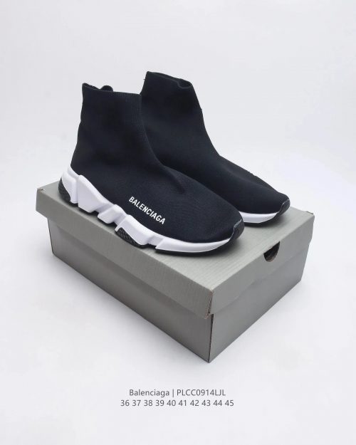 Balenciaga Speed Trainer Knit Sneakers Black and White