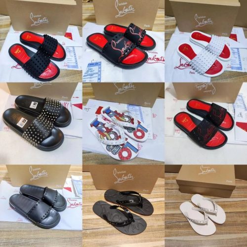 Christian Louboutin Pool Stud Slides and Flip Flops Summer Sandals Multicolor