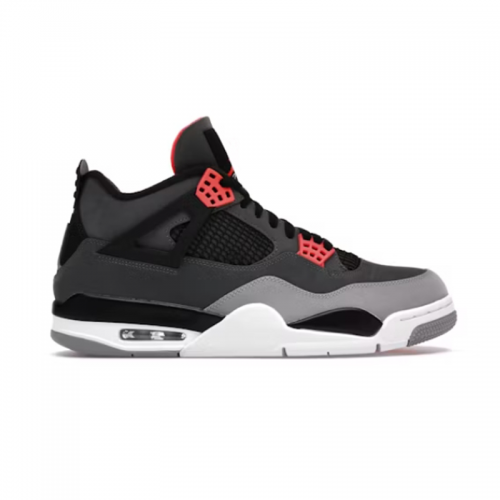 Jordan Air Jordan 4 Retro Infrared Basketball Sneakers Dark Gray and Black