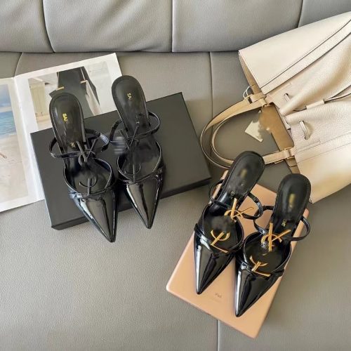 Yves Saint Laurent YSL Le 5 a 7 Patent Leather Slingback Pumps Black