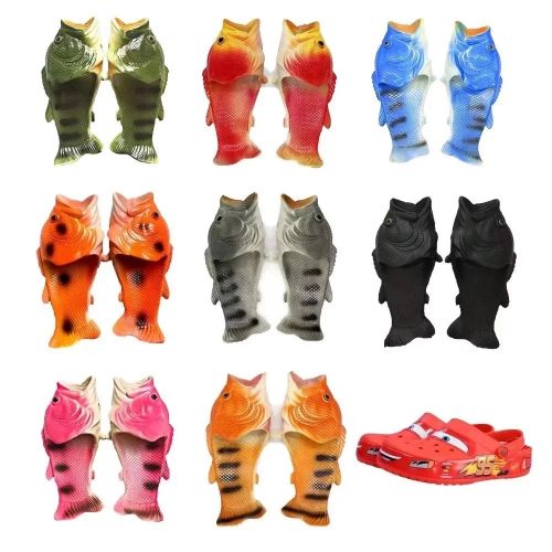 Design Fish Shaped and Cartoon Character Clogs Funny Slides Multicolor