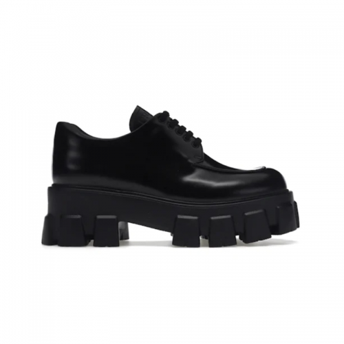 Prada Monolith Chunky Leather Derby Shoes Black