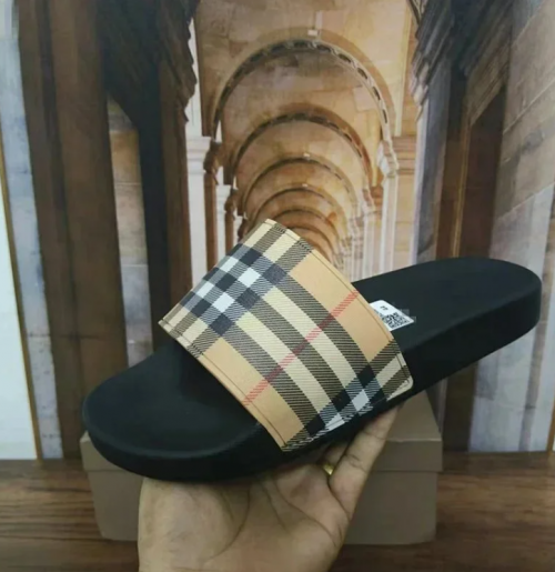 Burberry Check Print Casual Slides Beige and Black