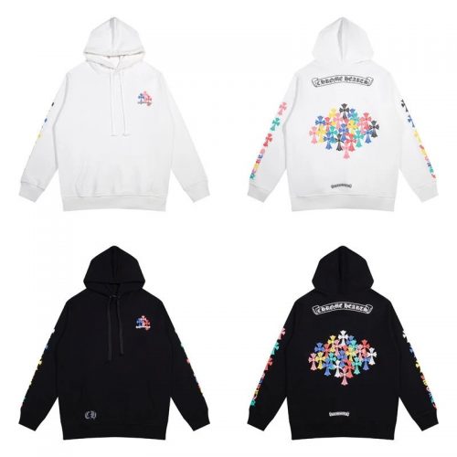 Chrome Hearts Multi-Color Cross Cemetery Graphic Streetwear Hoodie Black and White