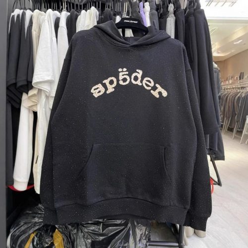 Sp5der Web Graphic Streetwear Hoodie Black