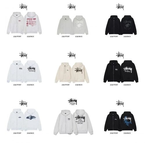 Stussy Graphic Zip-Up Hoodie Streetwear Sweatshirt Multicolor