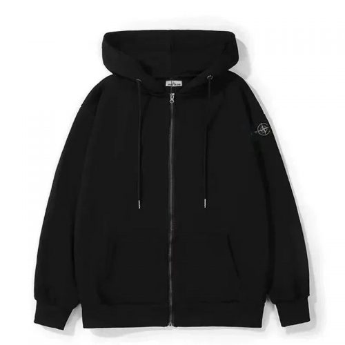 Stone Island Zip-Up Hoodie Casual Sweatshirt Black