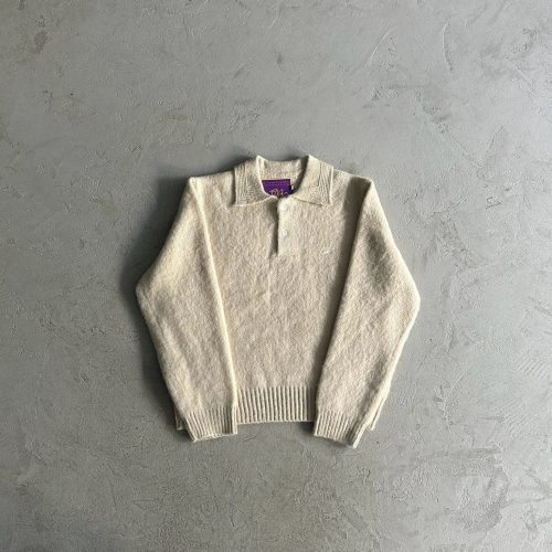 Needles Mohair Polo Collared Knit Sweater Beige