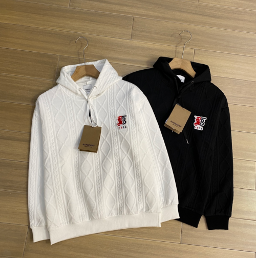 Burberry Equestrian Knight Design Cable Knit Hoodie White and Black