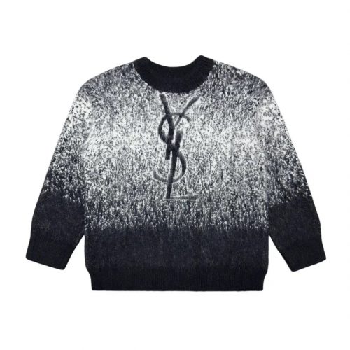 Saint Laurent YSL Mohair Blend Ombre Fuzzy Sweater Black and White