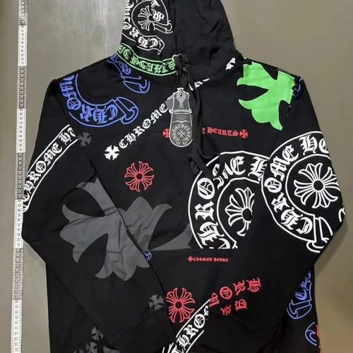 Chrome Hearts Multi-Color Cross Print Graphic Hoodie Black