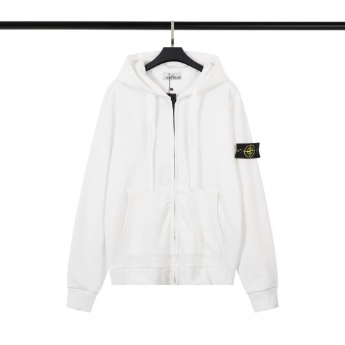 Stone Island Zip-Up Hoodie Casual Sweatshirt White