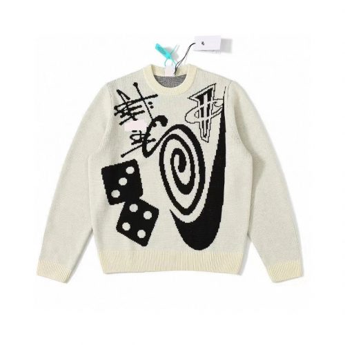 Off-White OW Graphic Knit Sweater Casual Pullover Beige and Black