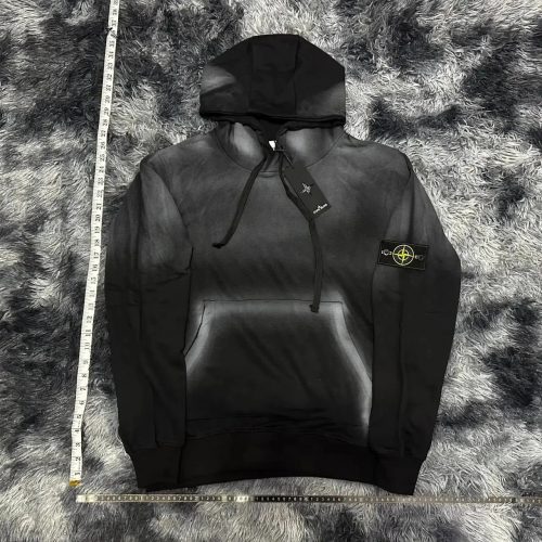 Stone Island Hand Sprayed Cotton Fleece Hoodie Black