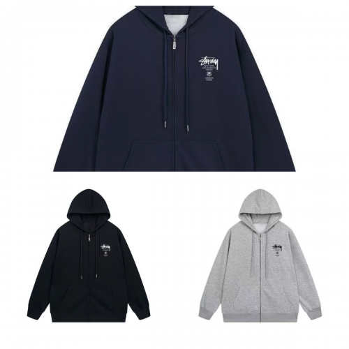 Stussy World Tour Streetwear Zip-Up Hoodie Black and Gray