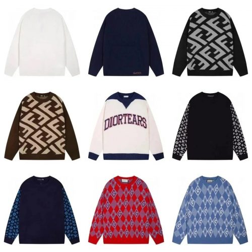 Fendi FF Logo Jacquard Sweater Casual Knit Pullover Multicolor