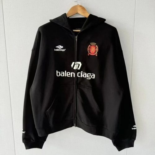 Balenciaga Soccer Zip-Up Hoodie Oversized Streetwear Black