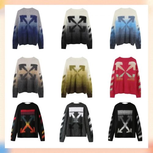 Off-White Mohair Arrows Sweater Oversized Knit Pullover Multicolor