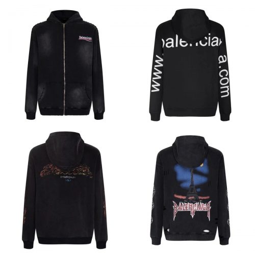Balenciaga Eiffel Tower Graphic Oversized Zip-Up Hoodie Black