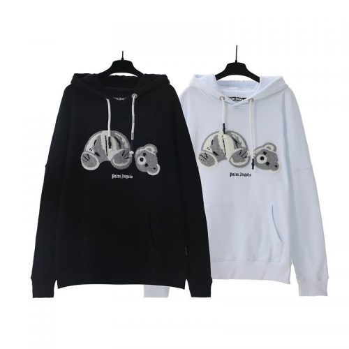 Palm Angels Bear Graphic Streetwear Hoodie Black and White