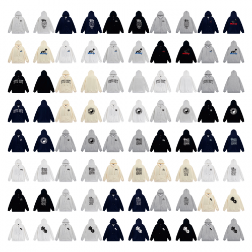 Stussy Graphic Print Zip-Up Hoodie Streetwear Sweatshirt Multicolor