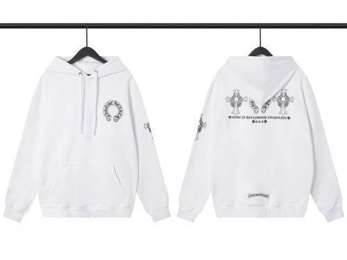 Chrome Hearts Horseshoe Cross Graphic Streetwear Hoodie White