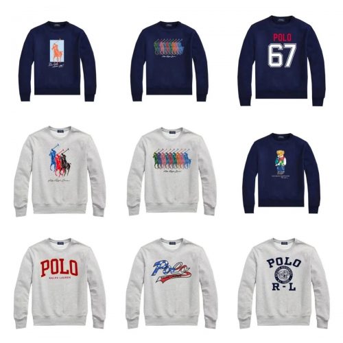 Ralph Lauren Polo Graphic Crewneck Sweatshirt Cotton Pullover Multicolor