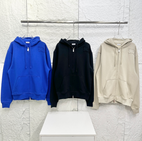 Burberry Equestrian Knight Design Zip-Up Hoodie Cotton Sweatshirt Blue Black and Beige