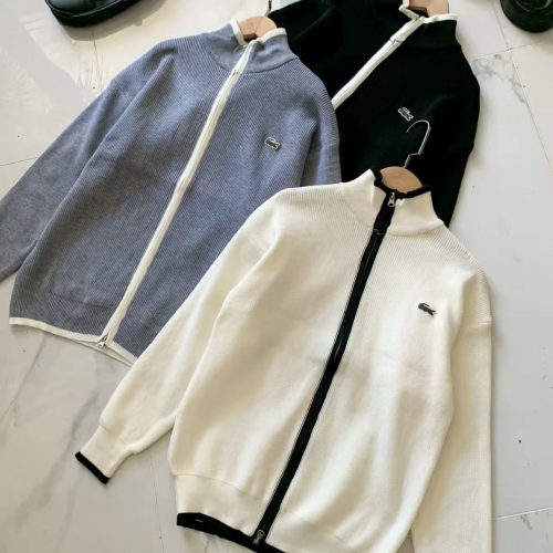 Lacoste Ribbed Knit Zip-Up Sweater Casual Cardigan Multicolor