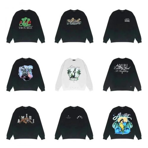 Amiri Graphic Print Cotton Crewneck Sweatshirt Black and White