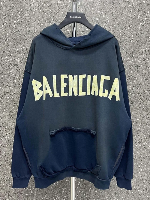 Balenciaga Distressed Oversized Hoodie Streetwear Sweatshirt Black