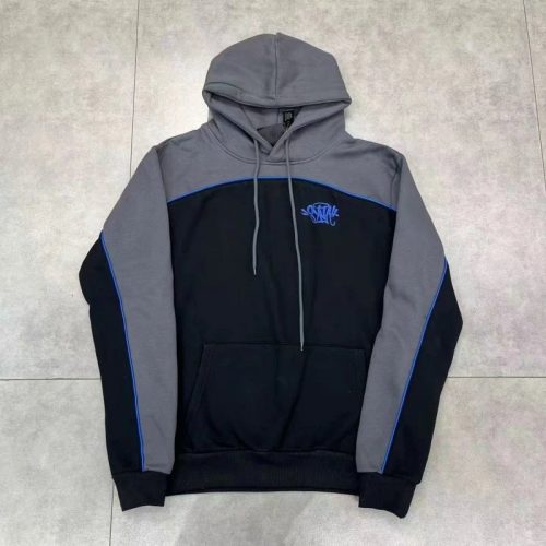 Design Colorblock Graffiti Print Hoodie Black and Gray