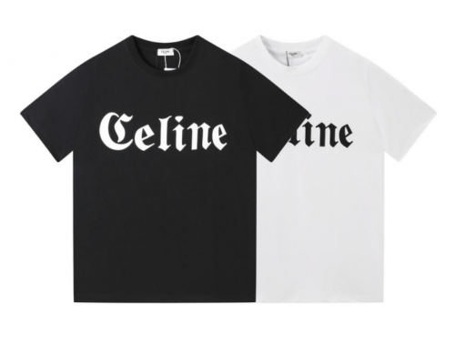Celine Gothic Print Cotton T-Shirt Black and White