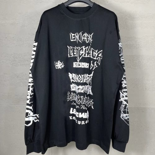 Balenciaga Metal Logo Graphic Long Sleeve Shirt Black