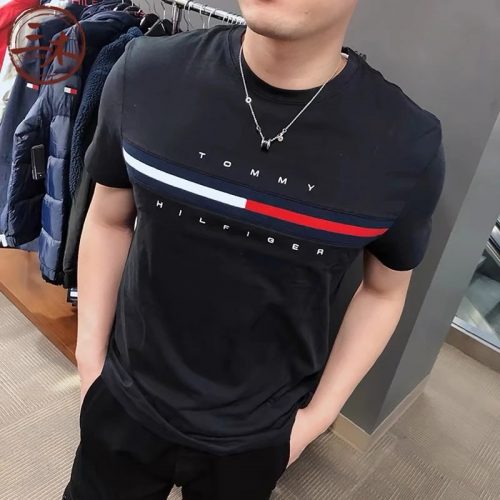 Tommy Hilfiger TH Flag Stripe Cotton T-Shirt Black