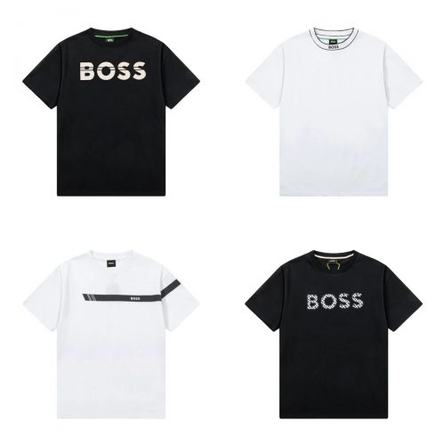 BOSS Graphic Print Cotton T-Shirt Black and White