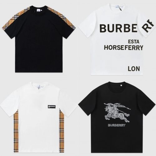 Burberry Graphic and Check Print Cotton T-Shirts Multicolor