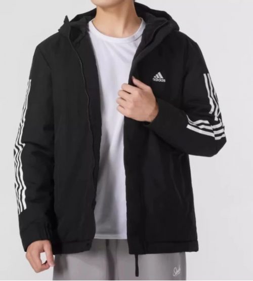 Adidas 3-Stripes Hooded Jacket Sporty Windbreaker Black