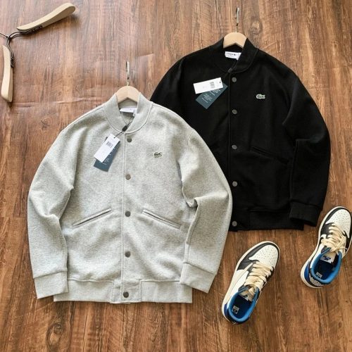 Lacoste Varsity Jacket Casual Cotton Sweatshirt Gray and Black