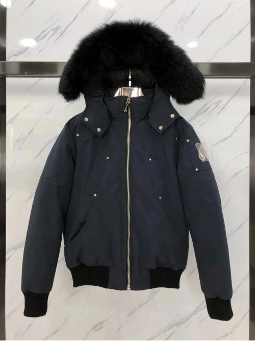 Moose Knuckles Stirling Bomber Fur Hooded Jacket Navy