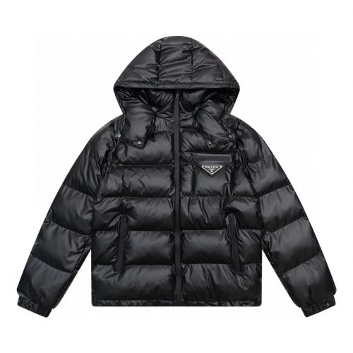 Prada Re-Nylon Puffer Jacket Shiny Down Jacket Black