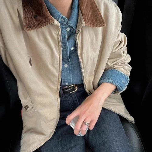 Ralph Lauren Corduroy Collar Harrington Jacket Beige