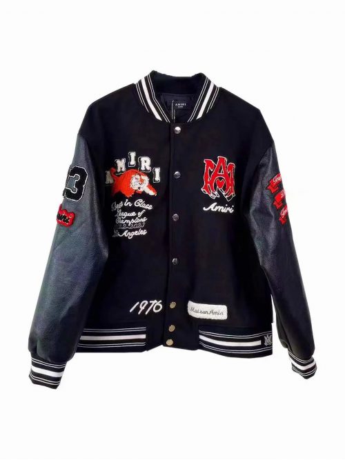 Amiri League of Champions Varsity Jacket Embroidered Streetwear Jacket Black