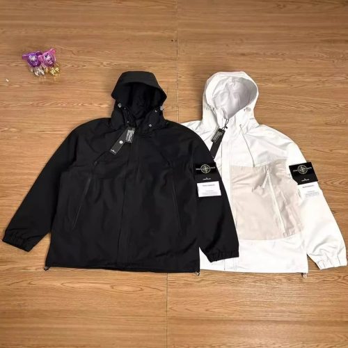 Stone Island Nylon Metal Hooded Lightweight Jacket Black and White