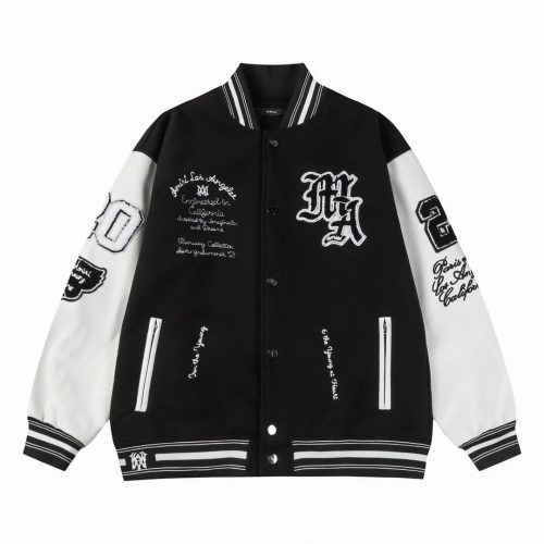 Amiri Varsity Jacket Embroidered Streetwear Jacket Black and White