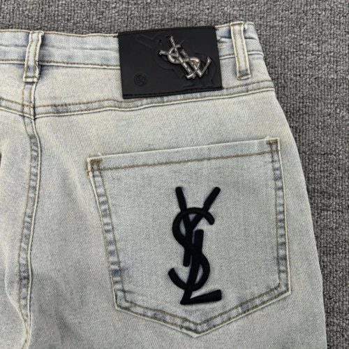 Saint Laurent YSL Monogram Denim Jeans Light Blue