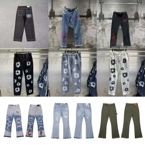 Design Graphic Print Denim Jeans Streetwear Pants Multicolor