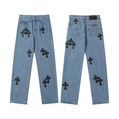 Chrome Hearts Cross Patch Denim Jeans Streetwear Pants Blue