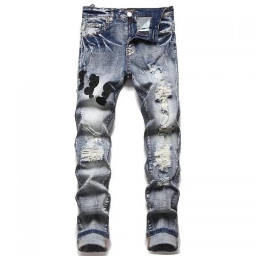 Design Distressed Denim Slim Fit Jeans Blue